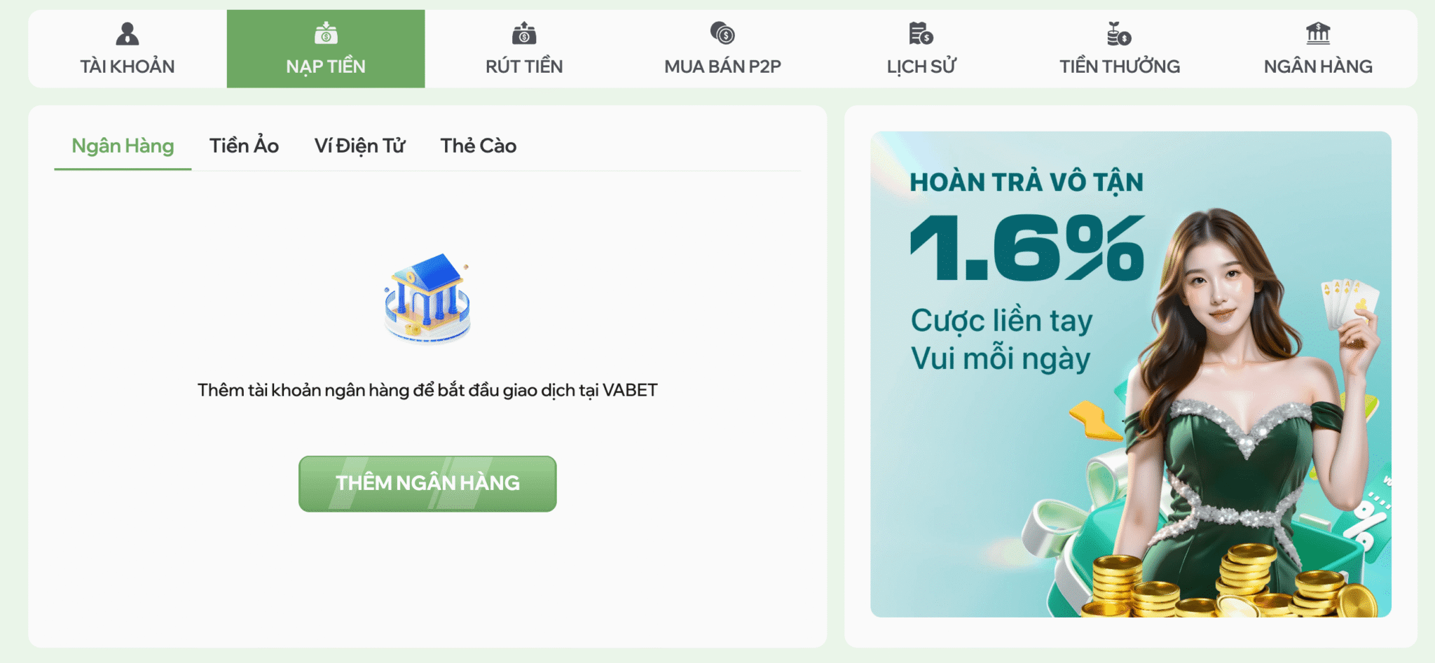 Nạp tiền qua tài khoản ngân hàng