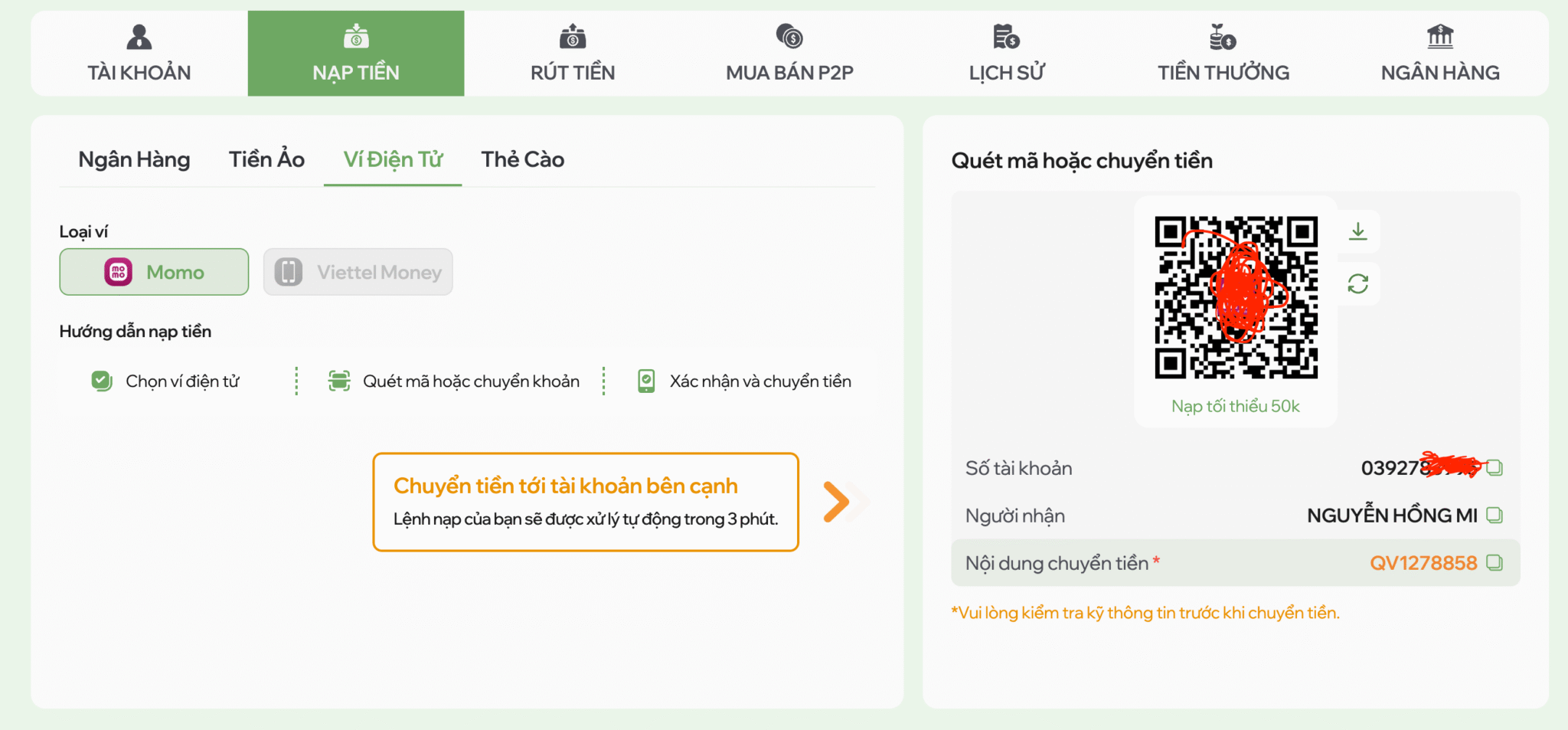 Nạp tiền qua ví điện tử